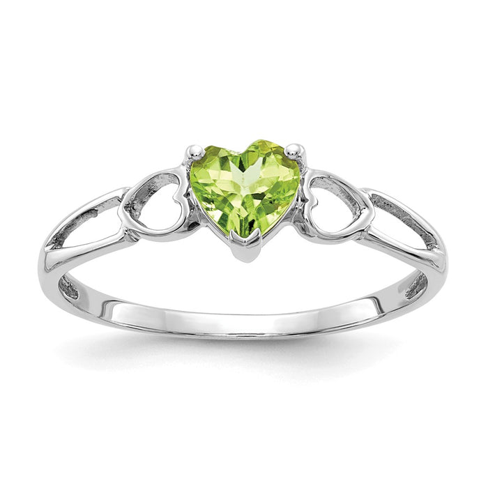 10k White Gold Polished Geniune Peridot Birthstone Ring, Size: 6