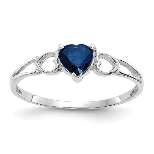 10k White Gold Polished Geniune Sapphire Birthstone Ring, Size: 6