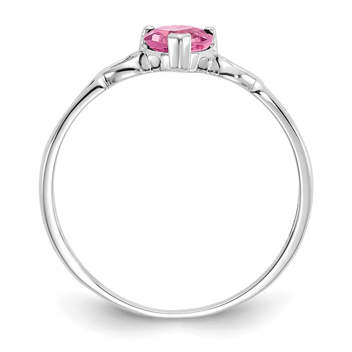 10k White Gold Polished Geniune Pink Tourmaline Birthstone Ring, Size: 6
