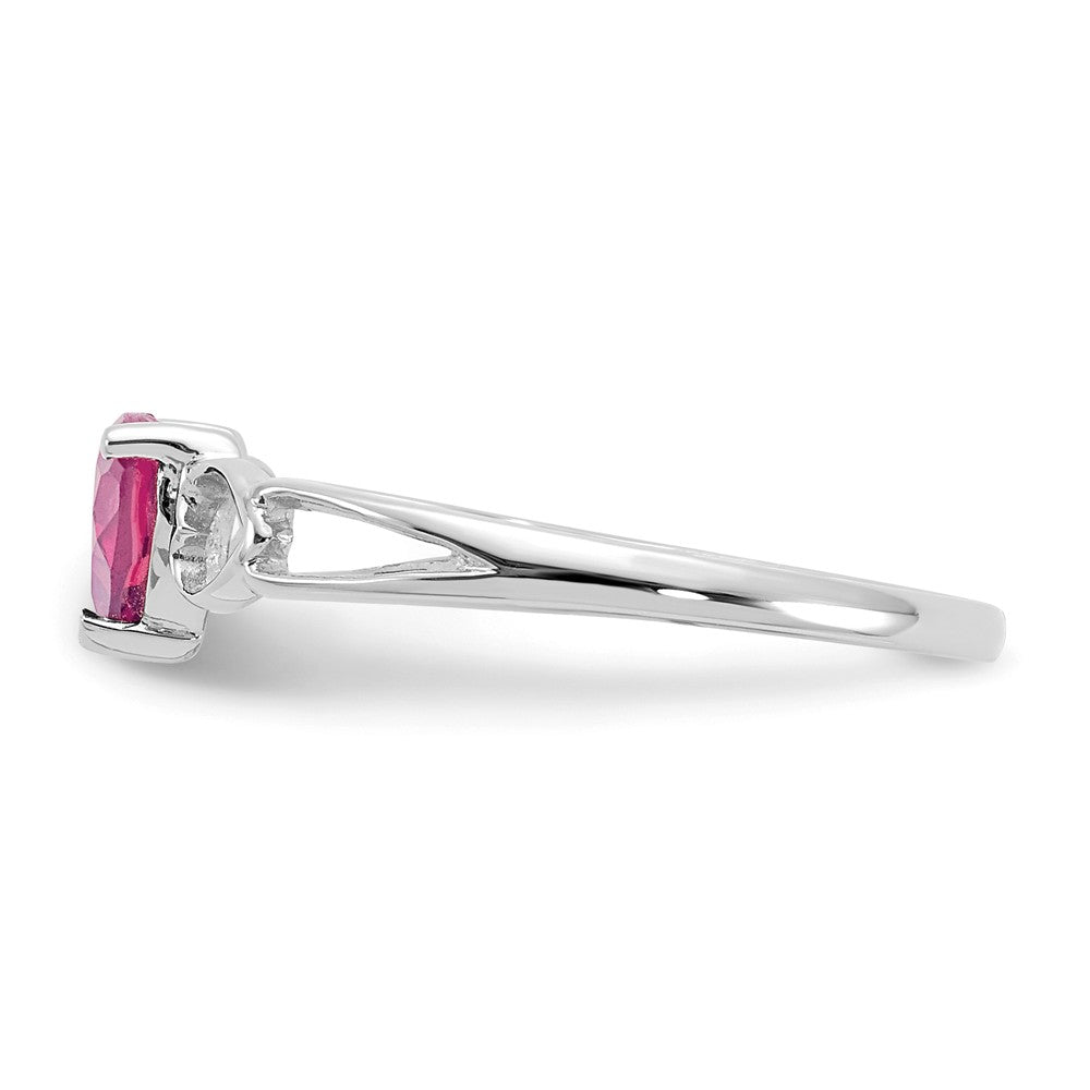 10k White Gold Polished Geniune Pink Tourmaline Birthstone Ring, Size: 6