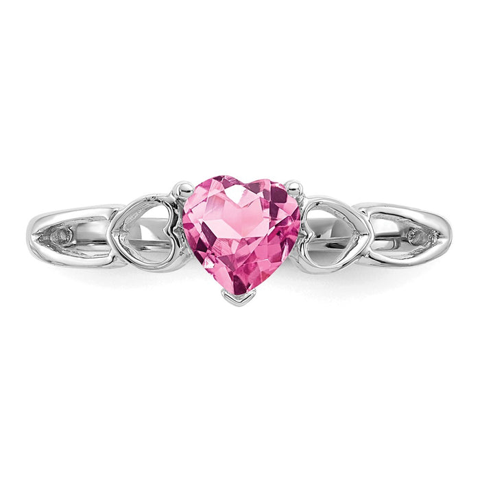 10k White Gold Polished Geniune Pink Tourmaline Birthstone Ring, Size: 6