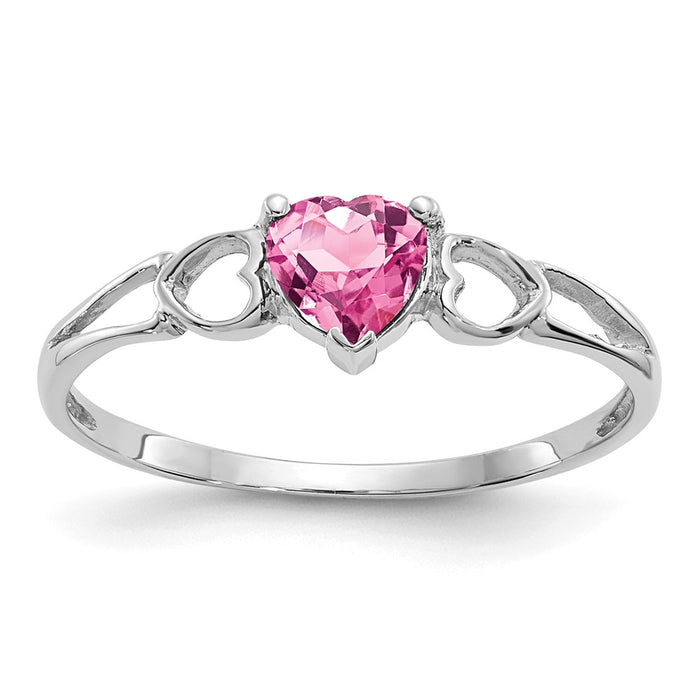 10k White Gold Polished Geniune Pink Tourmaline Birthstone Ring, Size: 6