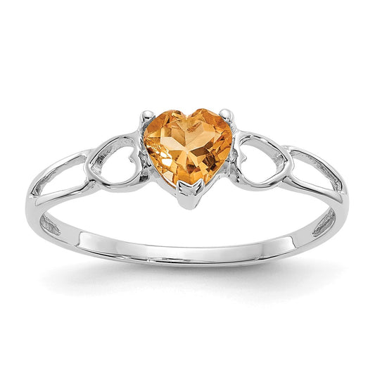 10k White Gold Polished Geniune Citrine Birthstone Ring, Size: 6
