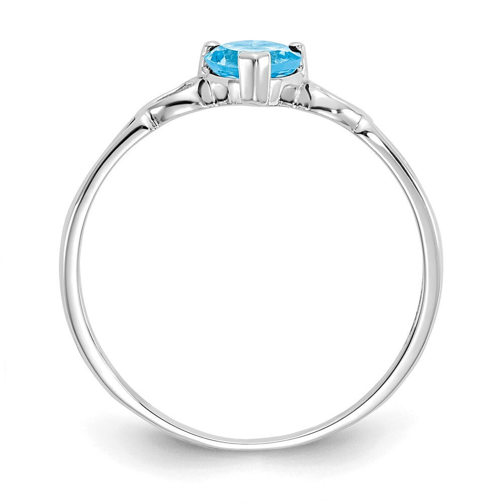 10k White Gold Polished Geniune Blue Topaz Birthstone Ring, Size: 6