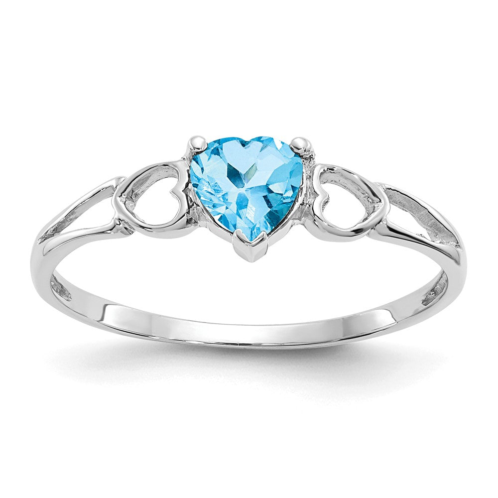 10k White Gold Polished Geniune Blue Topaz Birthstone Ring, Size: 6