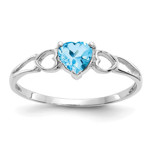 10k White Gold Polished Geniune Blue Topaz Birthstone Ring, Size: 6