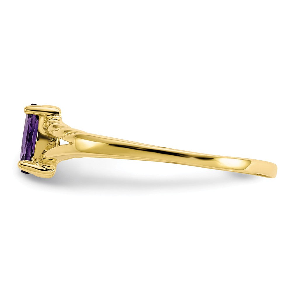 10k Yellow Gold Polished Geniune Amethyst Birthstone Ring, Size: 7