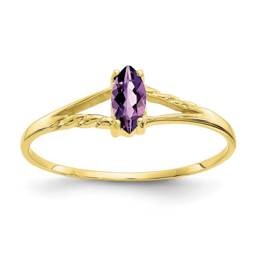 10k Yellow Gold Polished Geniune Amethyst Birthstone Ring, Size: 7