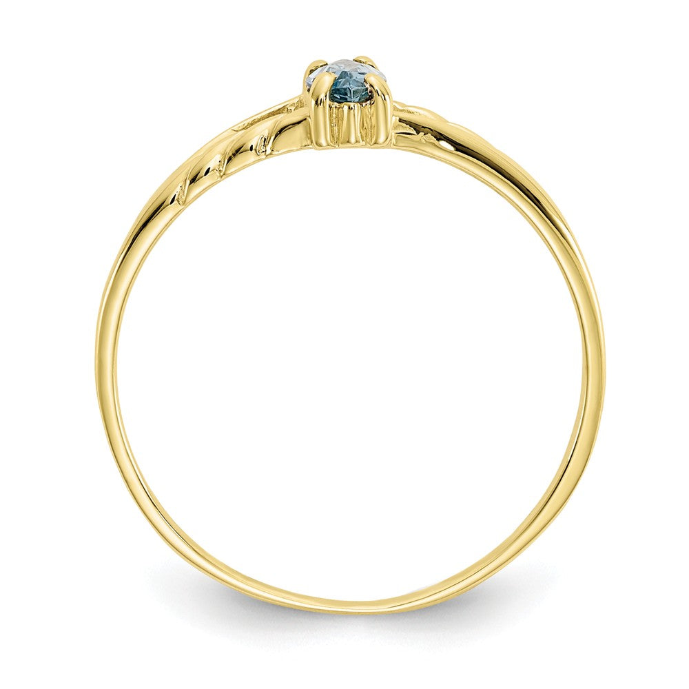 10k Yellow Gold Polished Geniune Aquamarine Birthstone Ring, Size: 7