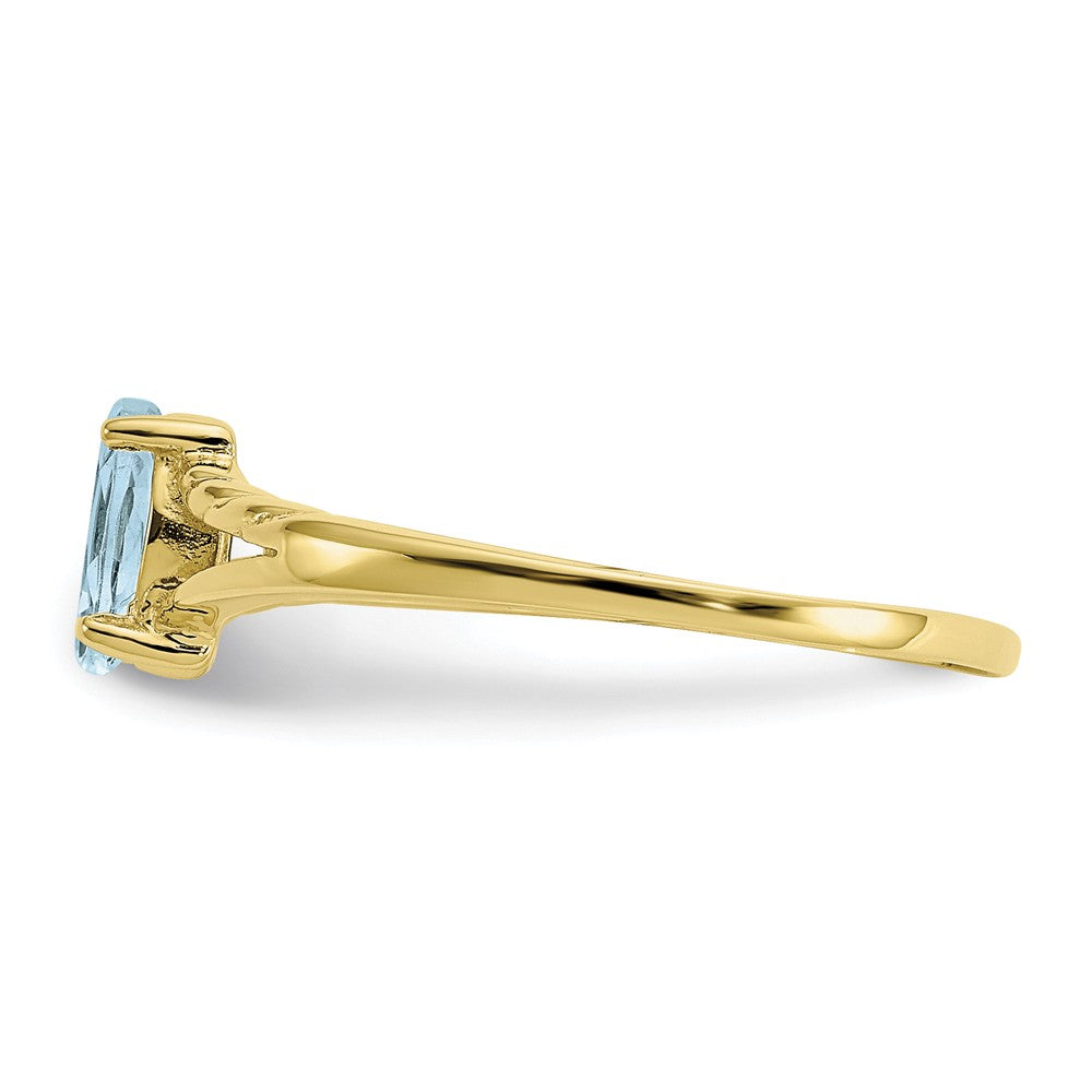 10k Yellow Gold Polished Geniune Aquamarine Birthstone Ring, Size: 7