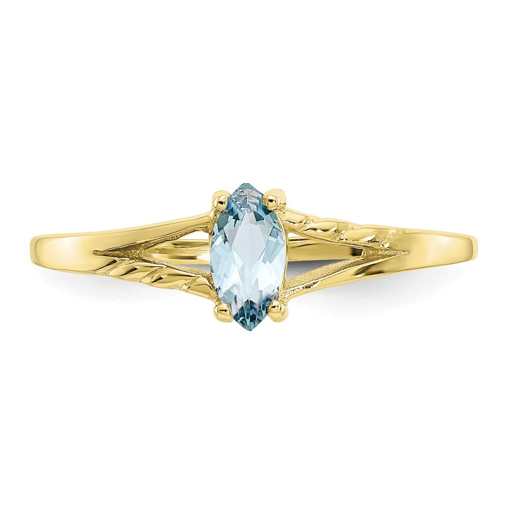 10k Yellow Gold Polished Geniune Aquamarine Birthstone Ring, Size: 7