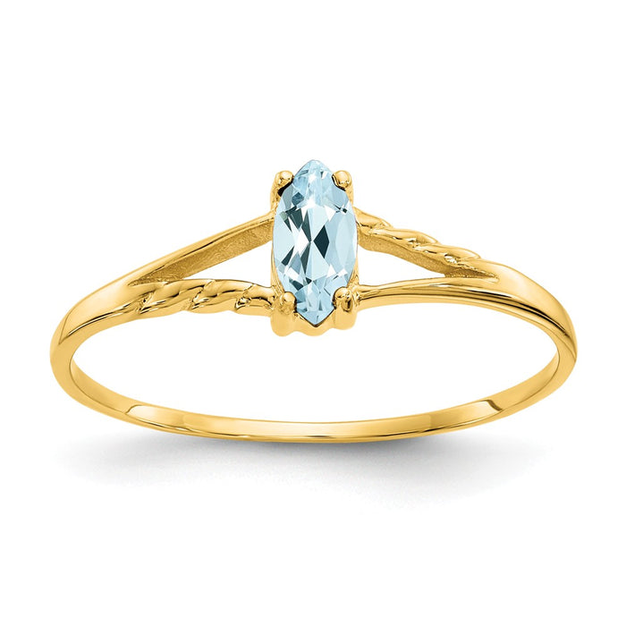 10k Yellow Gold Polished Geniune Aquamarine Birthstone Ring, Size: 7