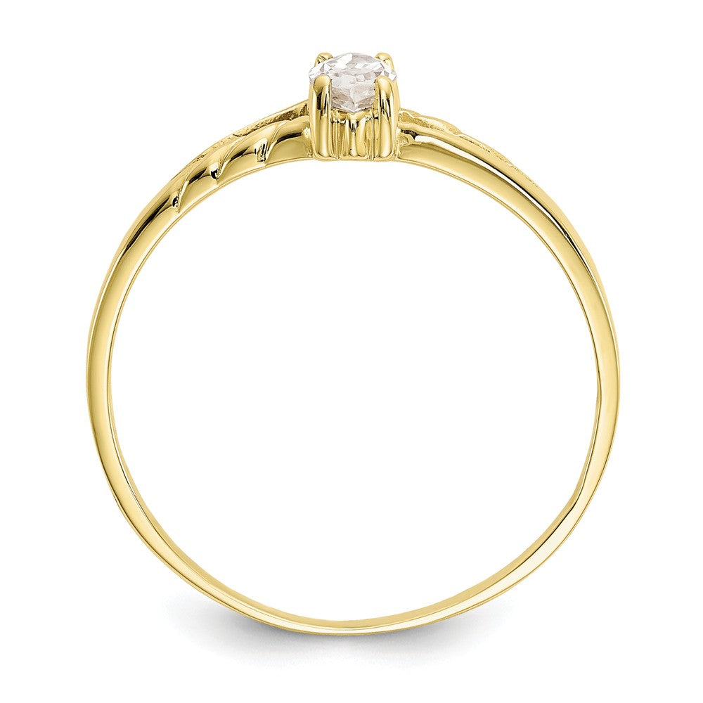 10k Yellow Gold Polished Geniune White Topaz Birthstone Ring, Size: 7