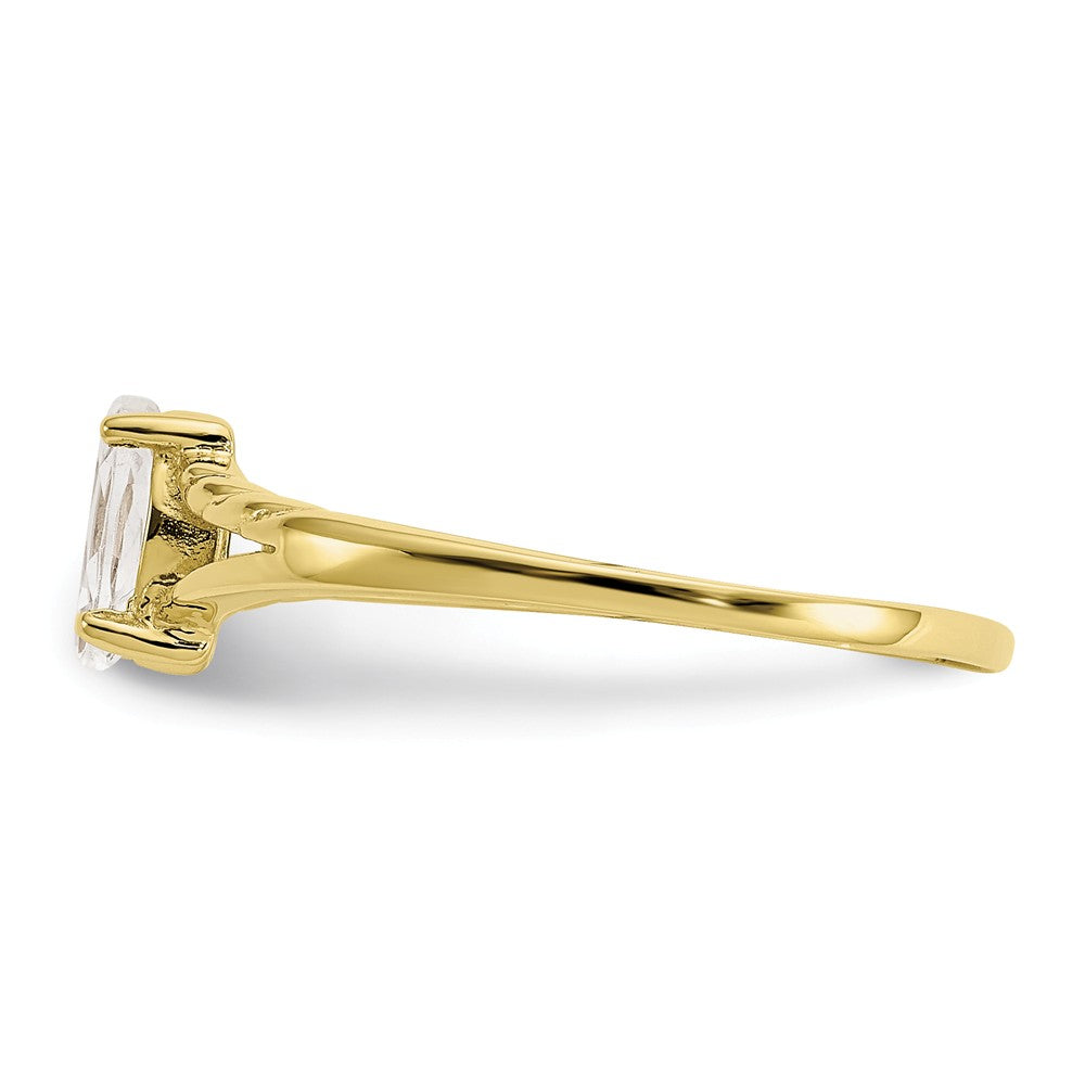 10k Yellow Gold Polished Geniune White Topaz Birthstone Ring, Size: 7