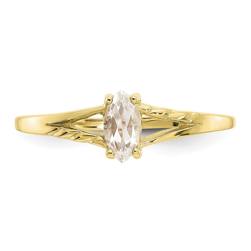 10k Yellow Gold Polished Geniune White Topaz Birthstone Ring, Size: 7