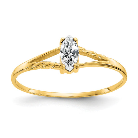 10k Yellow Gold Polished Geniune White Topaz Birthstone Ring, Size: 7