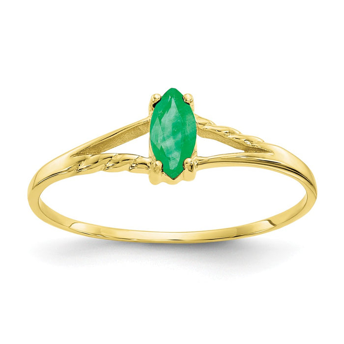 10k Yellow Gold Polished Geniune Emerald Birthstone Ring, Size: 7
