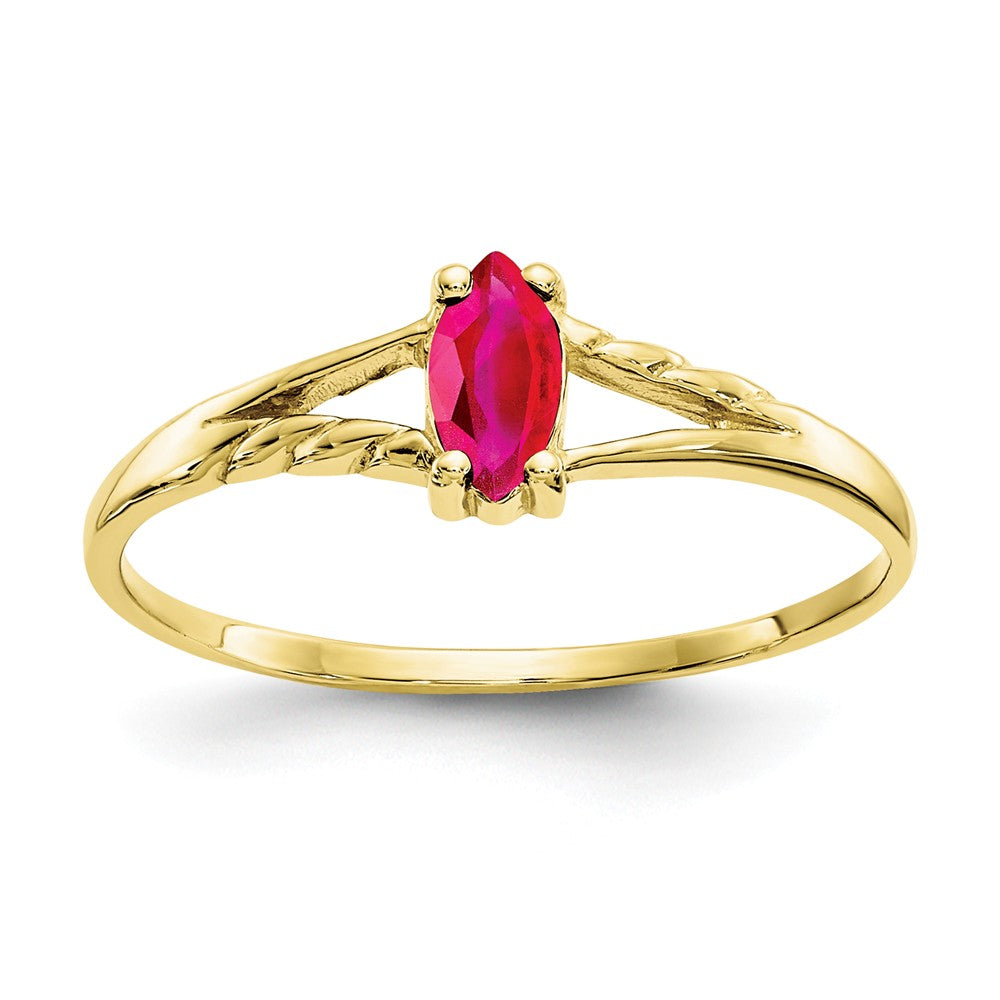 10k Yellow Gold Polished Geniune Ruby Birthstone Ring, Size: 7