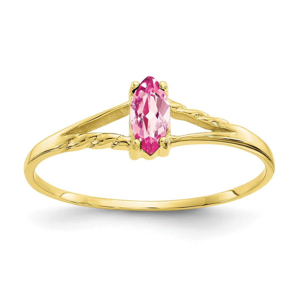 10k Yellow Gold Polished Geniune Pink Tourmaline Birthstone Ring, Size: 7