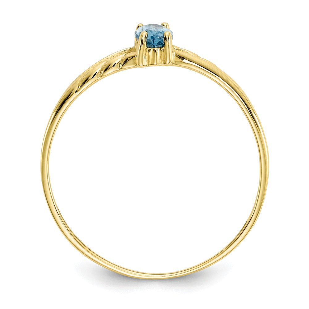 10k Yellow Gold Polished Geniune Blue Topaz Birthstone Ring, Size: 7