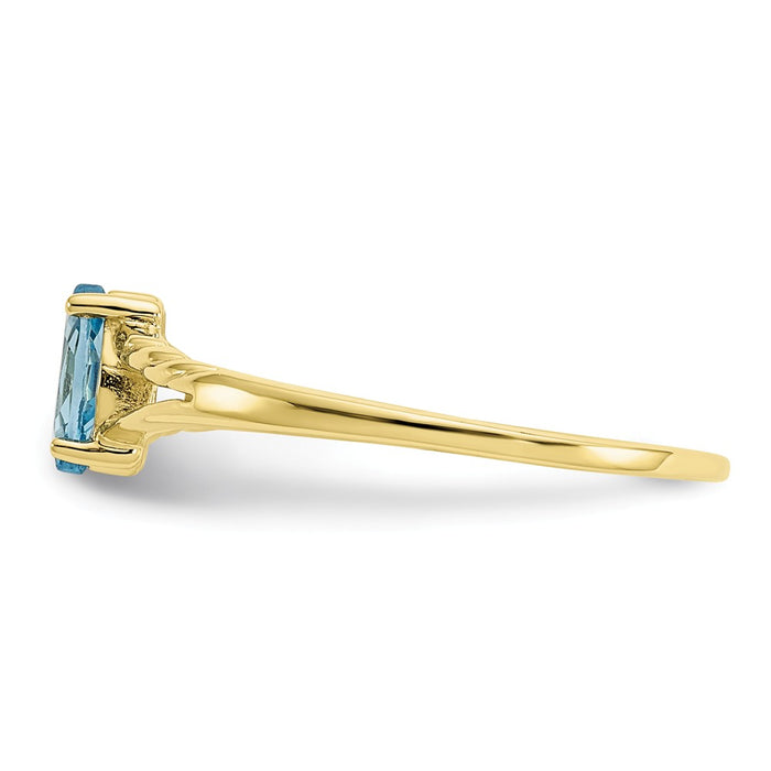 10k Yellow Gold Polished Geniune Blue Topaz Birthstone Ring, Size: 7