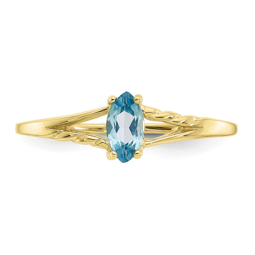 10k Yellow Gold Polished Geniune Blue Topaz Birthstone Ring, Size: 7