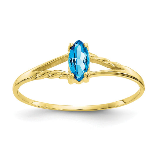 10k Yellow Gold Polished Geniune Blue Topaz Birthstone Ring, Size: 7