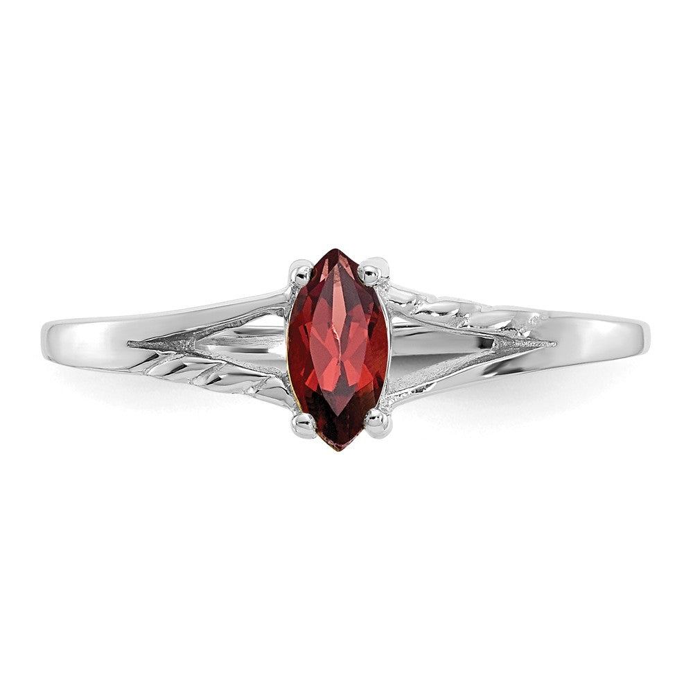 10k White Gold Polished Geniune Garnet Birthstone Ring, Size: 6