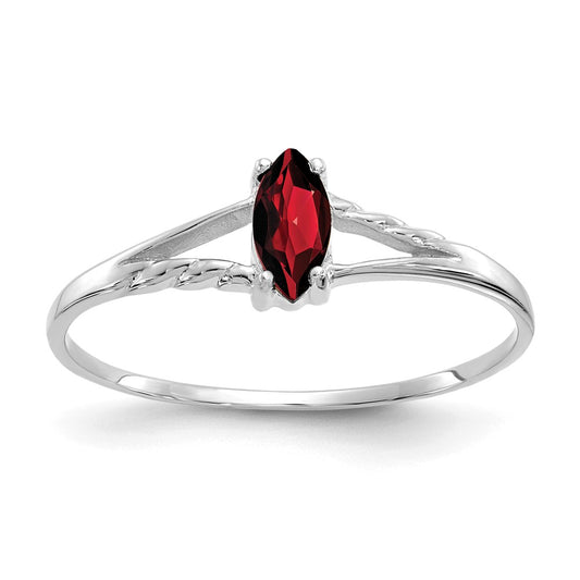 10k White Gold Polished Geniune Garnet Birthstone Ring, Size: 6