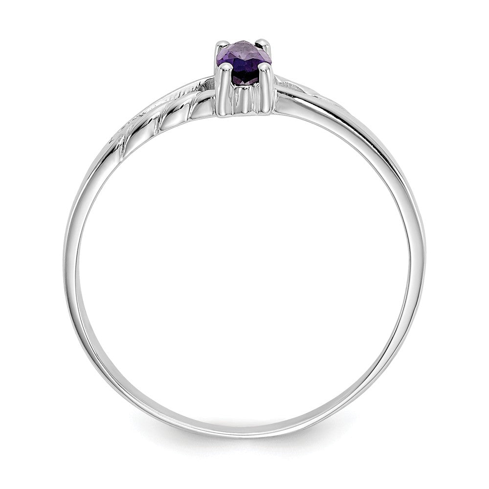10k White Gold Polished Geniune Amethyst Birthstone Ring, Size: 6