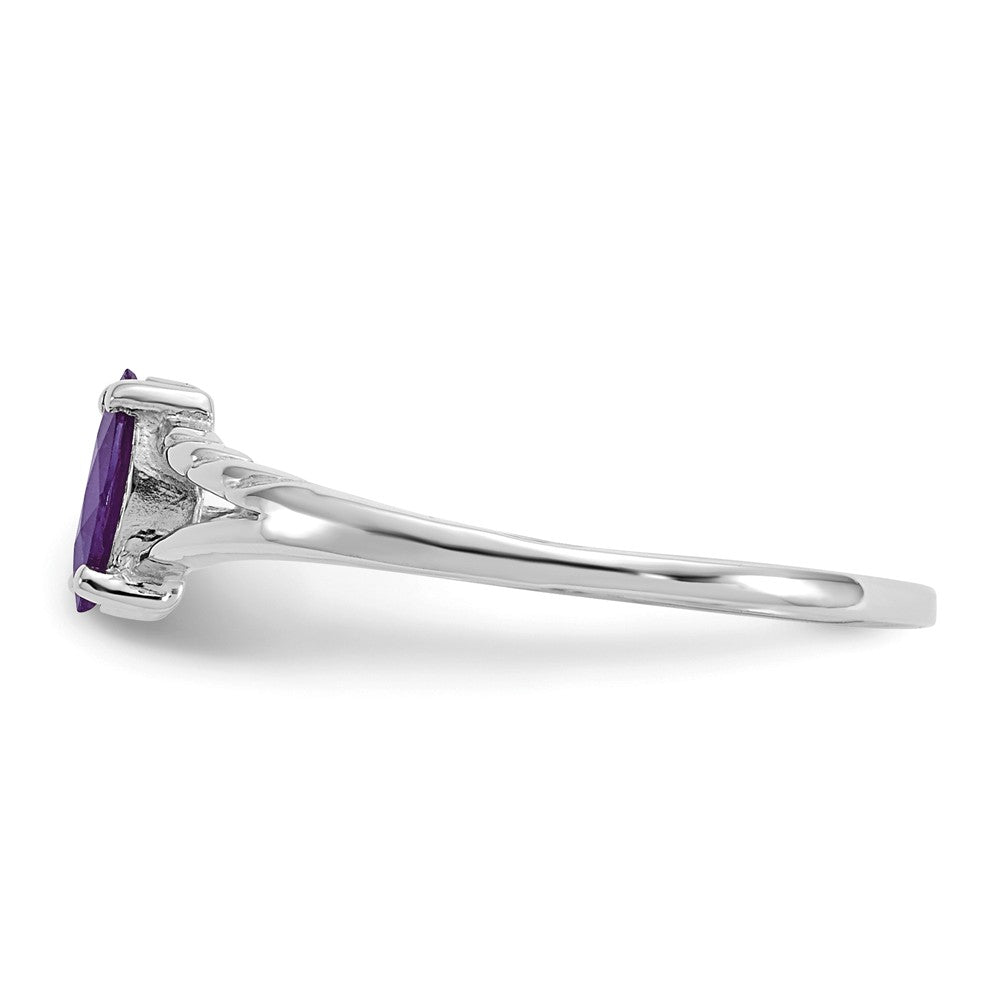10k White Gold Polished Geniune Amethyst Birthstone Ring, Size: 6