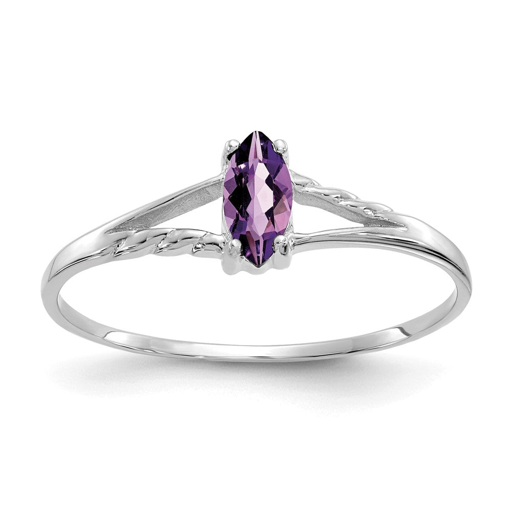 10k White Gold Polished Geniune Amethyst Birthstone Ring, Size: 6