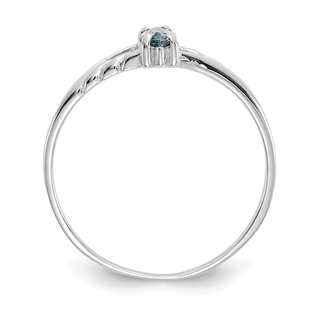 10k White Gold Polished Geniune Aquamarine Birthstone Ring, Size: 6