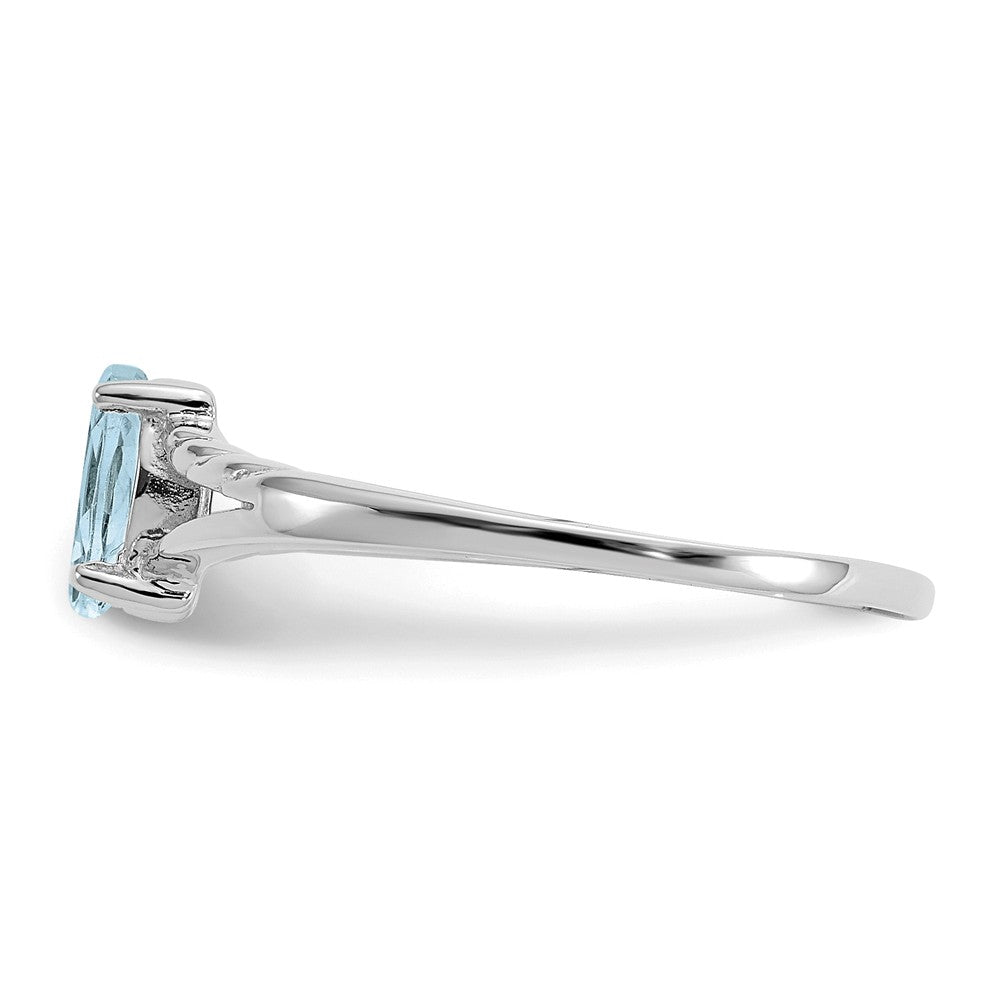 10k White Gold Polished Geniune Aquamarine Birthstone Ring, Size: 6