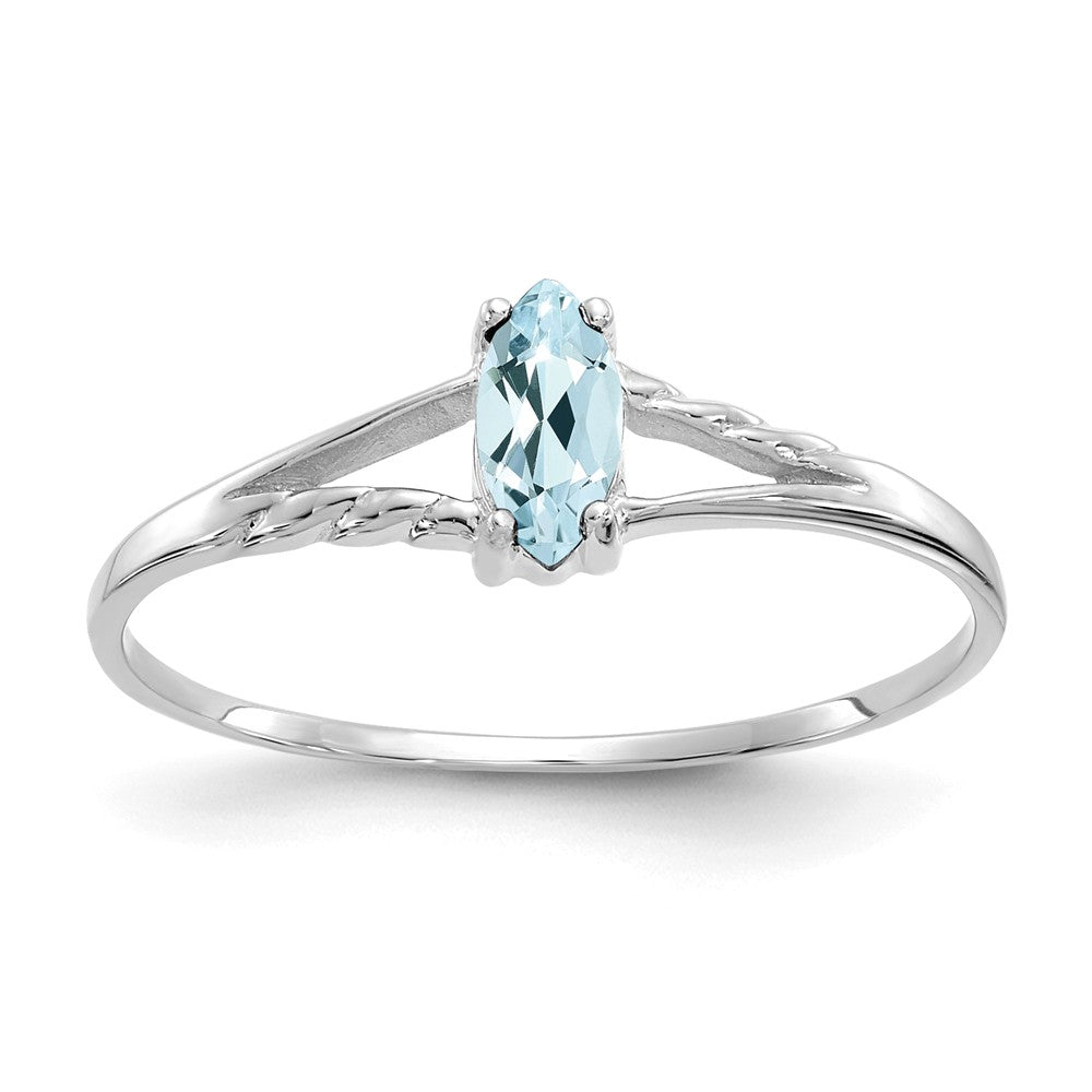 10k White Gold Polished Geniune Aquamarine Birthstone Ring, Size: 6