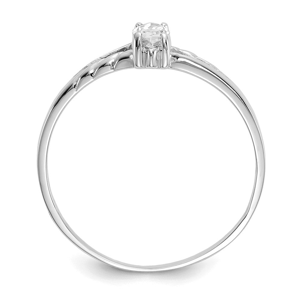 10k White Gold Polished Geniune White Topaz Birthstone Ring, Size: 6
