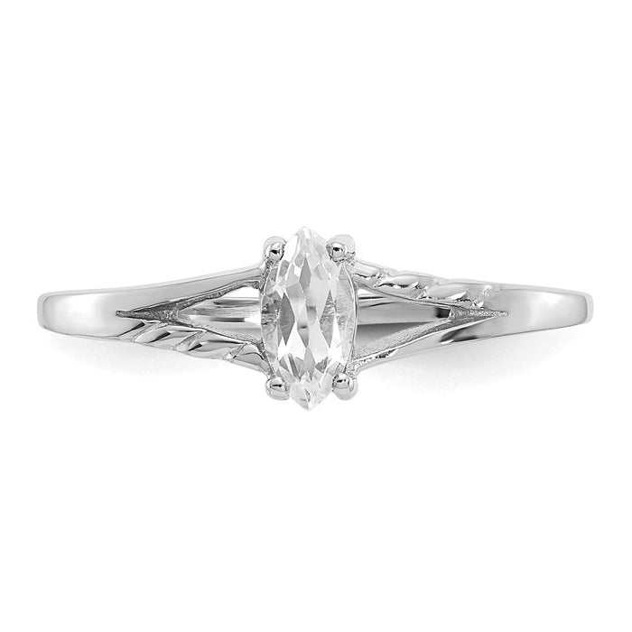 10k White Gold Polished Geniune White Topaz Birthstone Ring, Size: 6