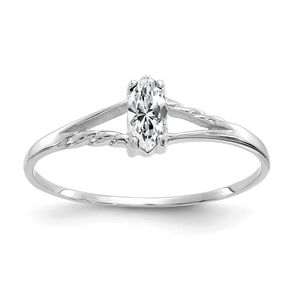 10k White Gold Polished Geniune White Topaz Birthstone Ring, Size: 6