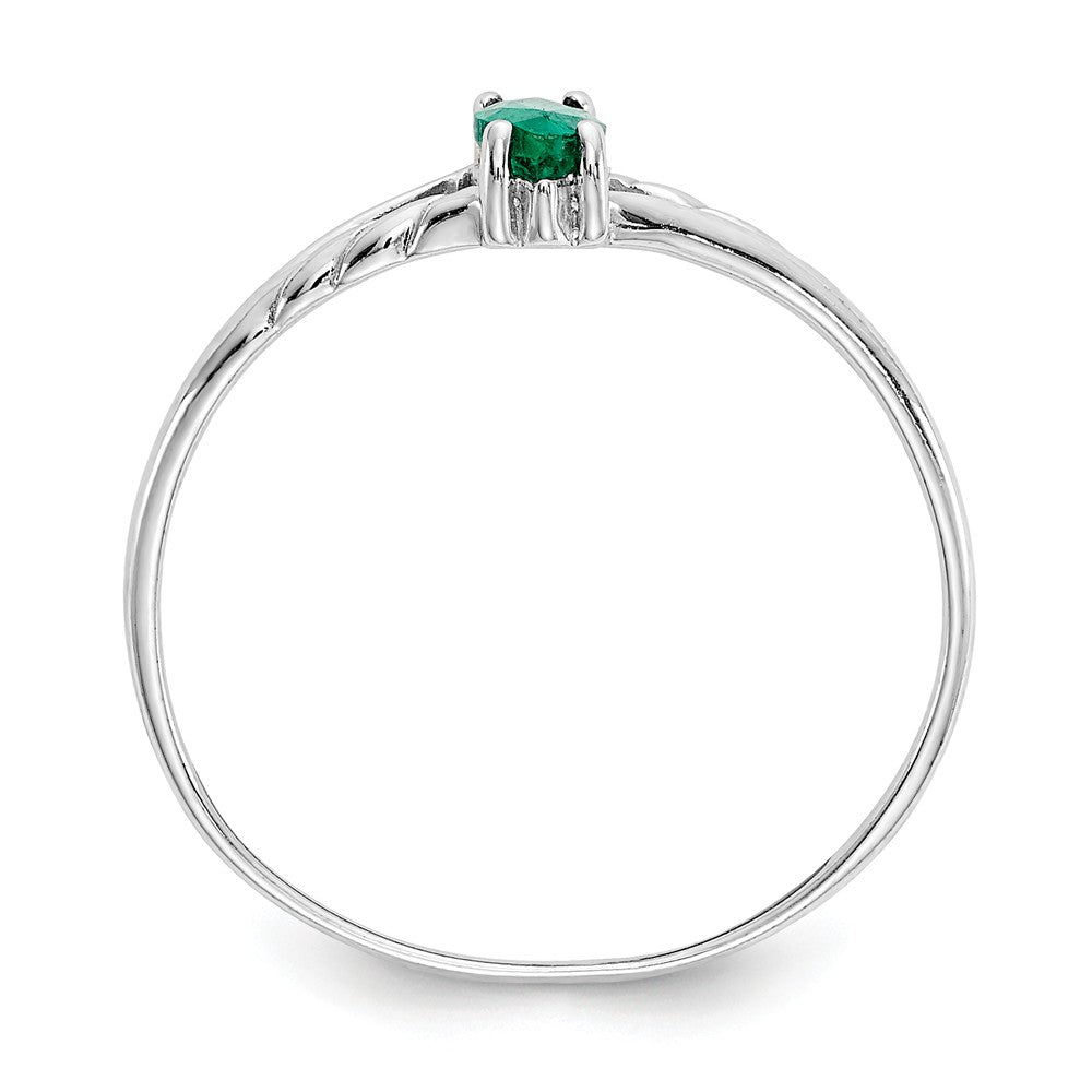 10k White Gold Polished Geniune Emerald Birthstone Ring, Size: 6