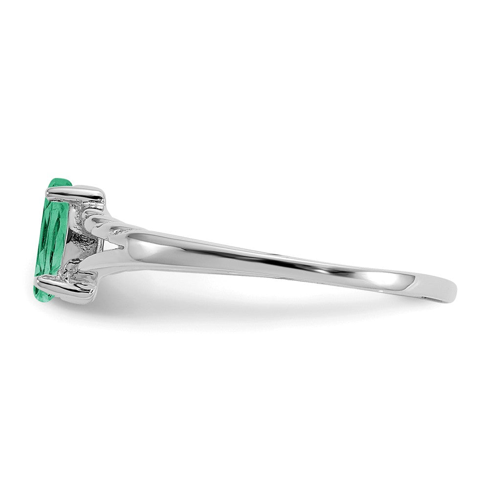 10k White Gold Polished Geniune Emerald Birthstone Ring, Size: 6