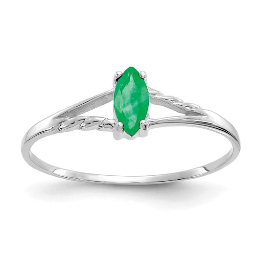 10k White Gold Polished Geniune Emerald Birthstone Ring, Size: 6