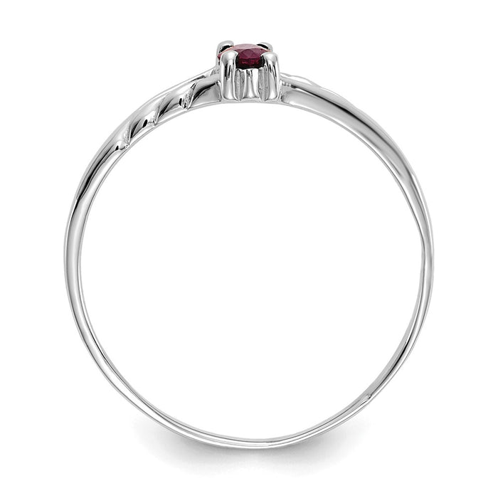 10k White Gold Polished Geniune Ruby Birthstone Ring, Size: 6