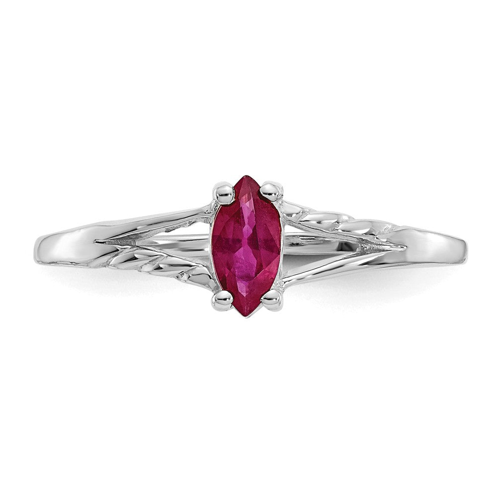 10k White Gold Polished Geniune Ruby Birthstone Ring, Size: 6