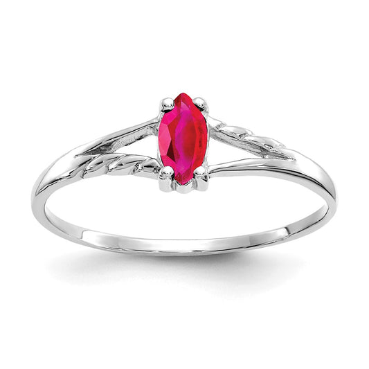 10k White Gold Polished Geniune Ruby Birthstone Ring, Size: 6