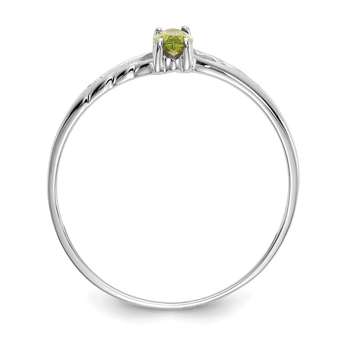 10k White Gold Polished Geniune Peridot Birthstone Ring, Size: 6