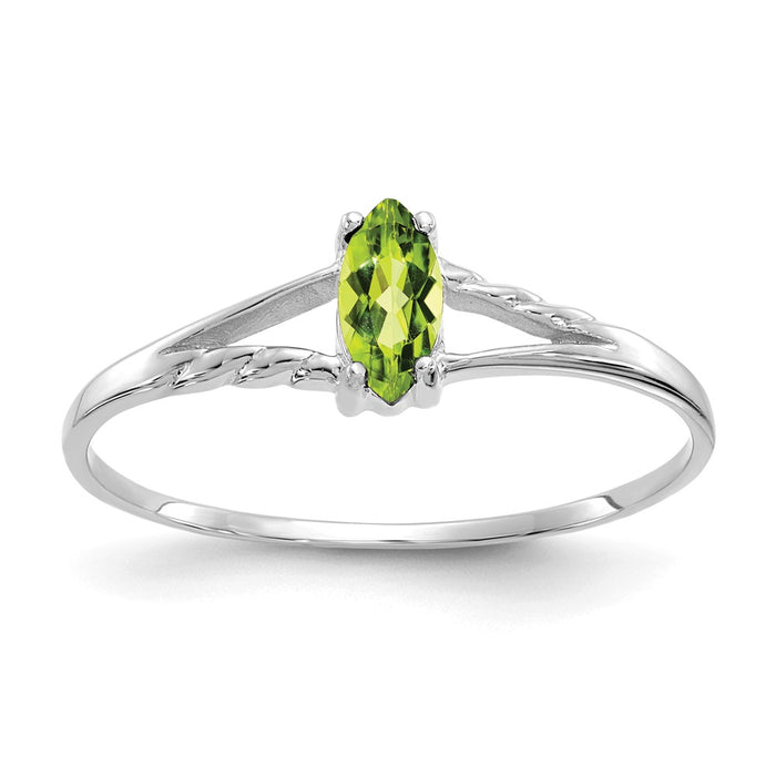 10k White Gold Polished Geniune Peridot Birthstone Ring, Size: 6