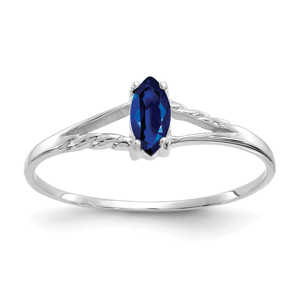 10k White Gold Polished Geniune Sapphire Birthstone Ring, Size: 6