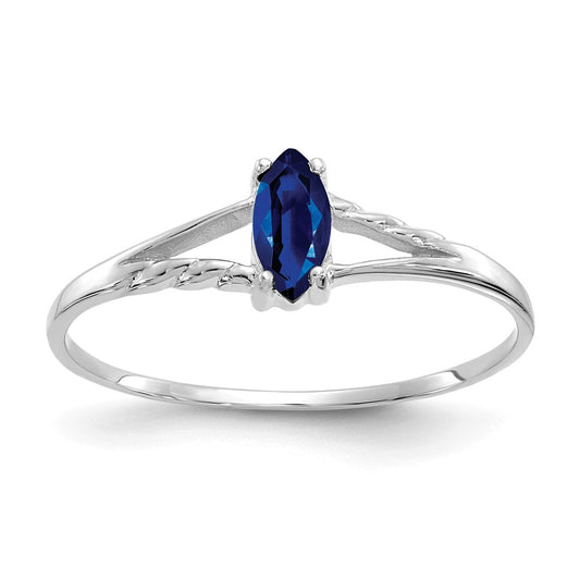 10k White Gold Polished Geniune Sapphire Birthstone Ring, Size: 6