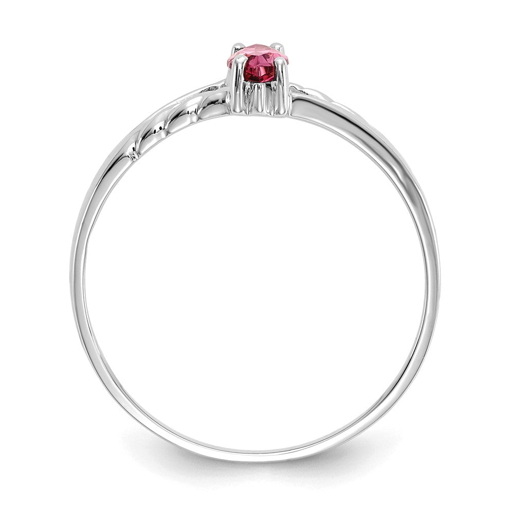 10k White Gold Polished Geniune Pink Tourmaline Birthstone Ring, Size: 6
