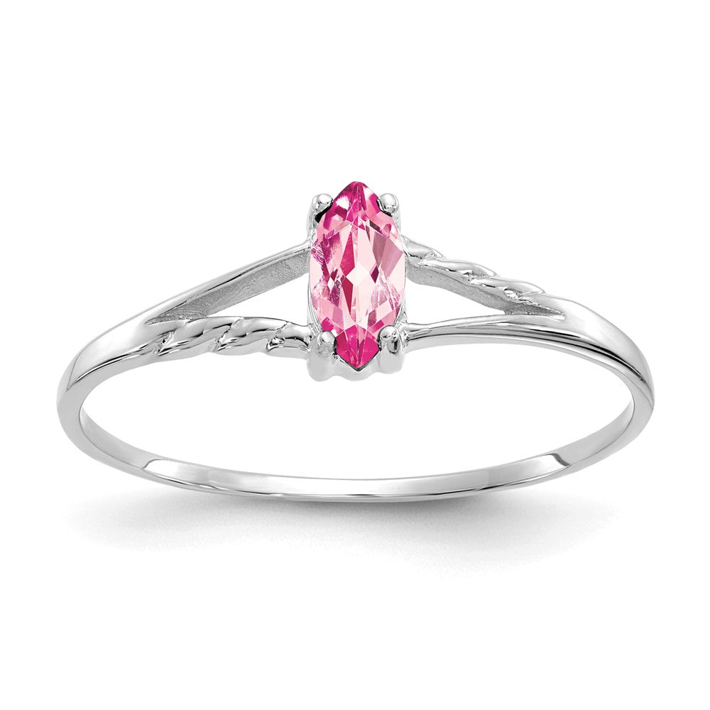 10k White Gold Polished Geniune Pink Tourmaline Birthstone Ring, Size: 6